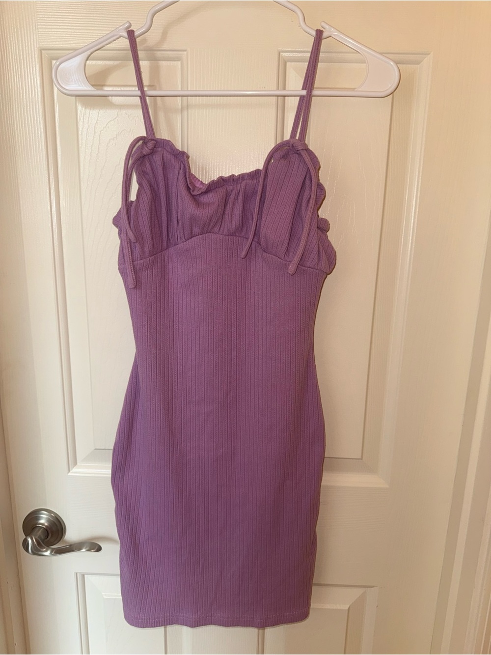 Tiger Mist Purple Ribbed Spaghetti-Strap Midi Dress